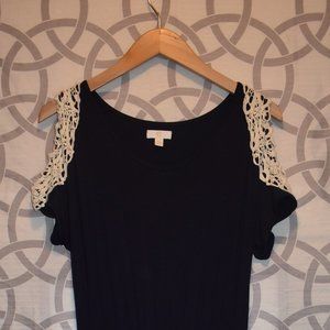 Navy Cold-Shoulder Maxi Dress w/ Slit, X-Small - Size 2 - 4